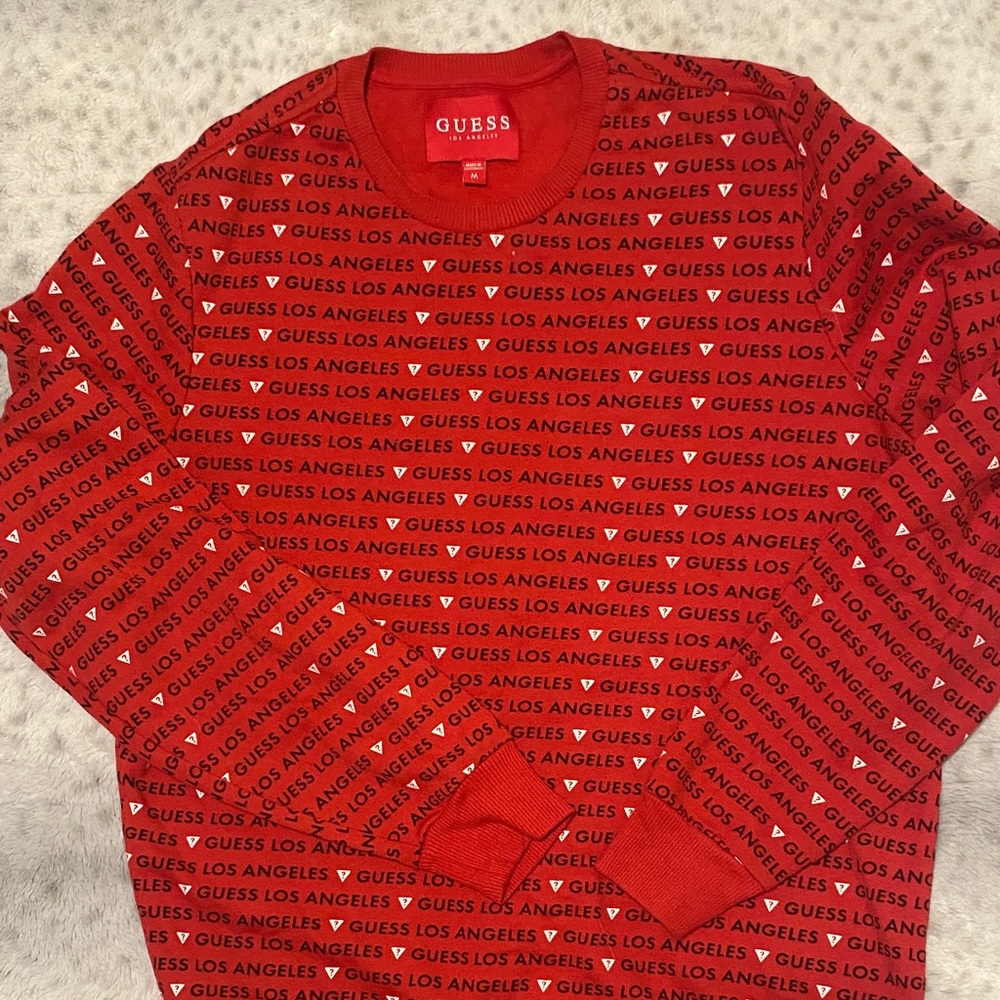 GUESS Vintage Red Patterned Crewneck Sweatshirt